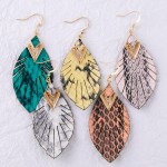 Wholesale genuine leather animal print feather bohemian earrings