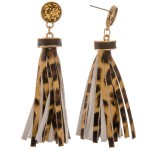 Wholesale faux leather leopard print tassel earrings glitter stud accent