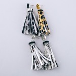 Wholesale faux leather leopard print tassel earrings glitter stud accent