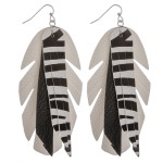 Wholesale faux leather zebra print feather tassel statement earrings