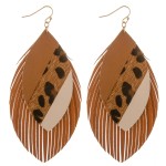 Wholesale faux leather leopard print color block fringe tassel statement earring