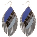 Wholesale faux leather leopard print color block fringe tassel statement earring