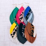 Wholesale faux leather leopard print color block fringe tassel statement earring