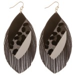 Wholesale faux leather leopard print color block fringe tassel statement earring