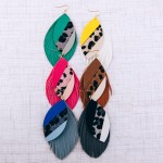 Wholesale faux leather leopard print color block fringe tassel statement earring