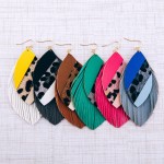 Wholesale faux leather leopard print color block fringe tassel statement earring