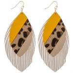 Wholesale faux leather leopard print color block fringe tassel statement earring
