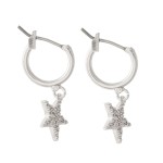 Wholesale brass Metal Huggie Hoop Star Earrings Rhinestone Details L cm hoop dia