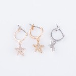 Wholesale brass Metal Huggie Hoop Star Earrings Rhinestone Details L cm hoop dia