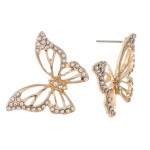 Wholesale gold rhinestone butterfly dangle earrings stud post L