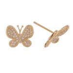 Wholesale gold dipped rhinestone butterfly stud earrings