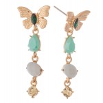 Wholesale semi Precious Rhinestone Butterfly Drop Earrings L