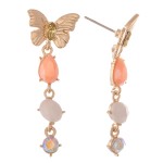 Wholesale semi Precious Rhinestone Butterfly Drop Earrings L