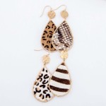 Wholesale hammered Leopard Print Cow Hide Teardrop Earrings L