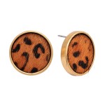 Wholesale genuine Leather Leopard Print Button Stud Earrings Diameter