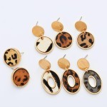 Wholesale genuine Leather Leopard Print Button Stud Earrings Diameter