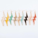 Wholesale beaded Lightning Bolt Statement Drop Earrings Gold Long