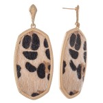 Wholesale metal Encased Leopard Print Oblong Drop Earrings Gold L