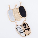 Wholesale metal Encased Leopard Print Oblong Drop Earrings Gold L