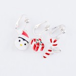 Wholesale enamel Christmas Penguin Clip Earrings Silver