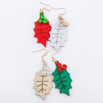 Wholesale two Glitter Christmas Mistletoe Drop Earrings Faux Leather L