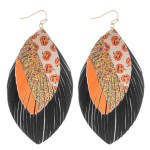 Wholesale faux Leather Feather Tassel Halloween Glitter Statement Drop Earrings