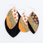 Wholesale faux Leather Feather Tassel Halloween Glitter Statement Drop Earrings