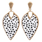 Wholesale metal Encased Genuine Leather Cheetah Print Inverted Teardrop Earrings