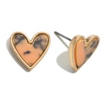 Wholesale natural Stone Heart Stud Earrings Gold