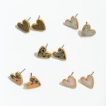 Wholesale natural Stone Heart Stud Earrings Gold