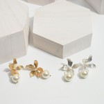 Wholesale metal Flower Drop Pearl Earrings Worn Finish Pearl mm Diameter Flower