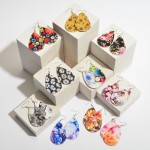 Wholesale faux Leather Flower Print Teardrop Earrings