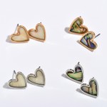 Wholesale abalone Heart Stud Earrings Rhodium
