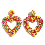 Wholesale seed Beaded Heart Cut Felt Statement Drop Earrings L W