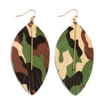 Wholesale faux Leather Feathered Tassel Camouflage Statement Earrings Gold Bar A
