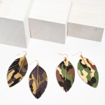 Wholesale faux Leather Feathered Tassel Camouflage Statement Earrings Gold Bar A