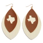 Wholesale faux Leather Feathered Tassel Texas State Statement Earrings