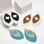 Wholesale faux Leather Feathered Tassel Texas State Statement Earrings