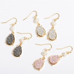 Wholesale ivory Pearl Druzy Teardrop Earrings