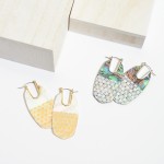 Wholesale oblong Mother Pearl Glass Hoop Earrings Filigree Accent