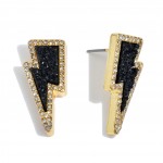 Wholesale druzy Lightning Bolt Stud Earrings Gold Rhinestone Trim Detail