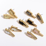 Wholesale druzy Lightning Bolt Stud Earrings Gold Rhinestone Trim Detail