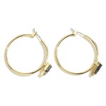 Gold Hoop Earrings Featuring Druzy Lightning Bolt Accents. 

- Approximately 1" in Diameter 