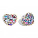 Wholesale rhinestone Glitter Heart Stud Earrings Gold
