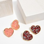 Wholesale rhinestone Glitter Heart Stud Earrings Gold