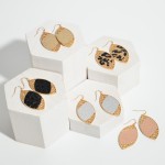 Wholesale metal Encased Faux Leather Animal Print Drop Earrings Gold