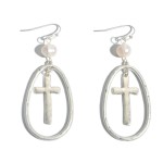 Wholesale cross Nested Pearl Drop Earrings