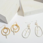 Wholesale cross Nested Pearl Drop Earrings