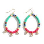 Multi-Color Heishi Bead Drop Earrings Featuring Rhinestone Accents. 

- Approximately 2.5" Long