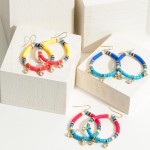 Wholesale multi Color Heishi Bead Drop Earrings Rhinestone Accents Long